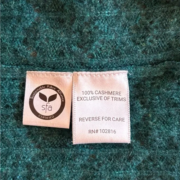 Garnet Hill Cashmere Blouson Sleeve Square Neck Pointelle Teal Sweater - Picture 9 of 11